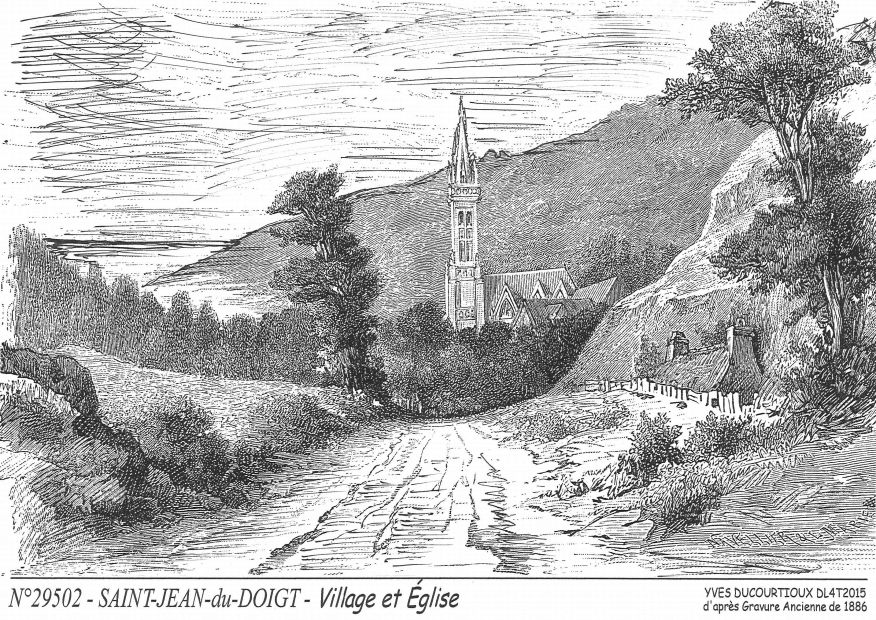 N 29502 - ST JEAN DU DOIGT - village et église (d'aprs gravure ancienne)